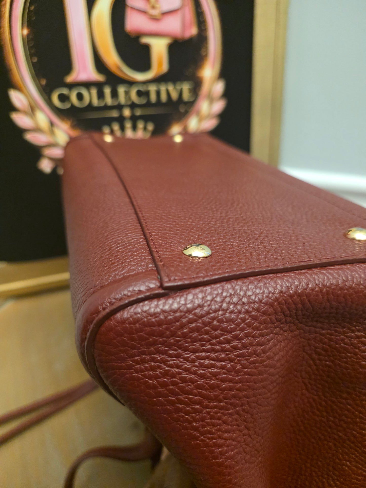 Salvatore Ferragamo Oxblood Calf Hair & Pebbled Leather Gancini Tote