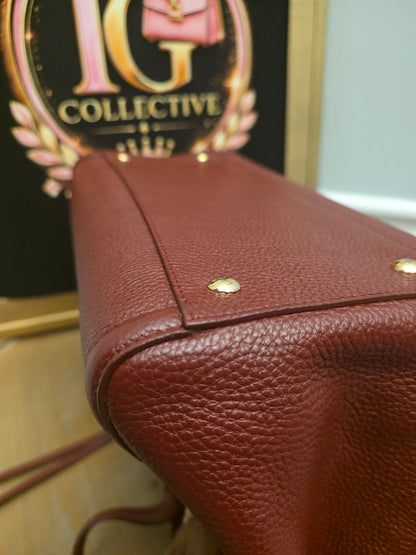 Salvatore Ferragamo Oxblood Calf Hair & Pebbled Leather Gancini Tote