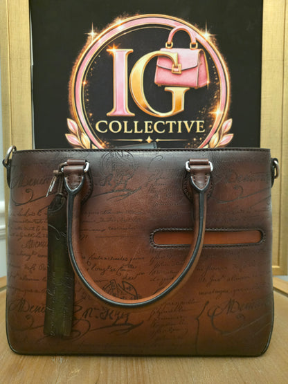 Berluti Brown Scritto Leather Briefcase Tote Bag | IG Collective
