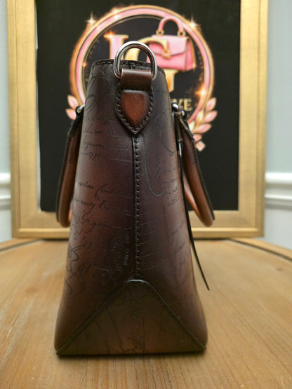 Berluti Brown Scritto Leather Briefcase Tote Bag | IG Collective