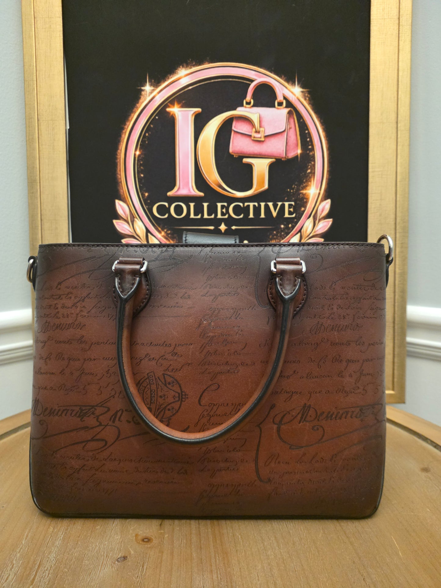 Berluti Brown Scritto Leather Briefcase Tote Bag | IG Collective