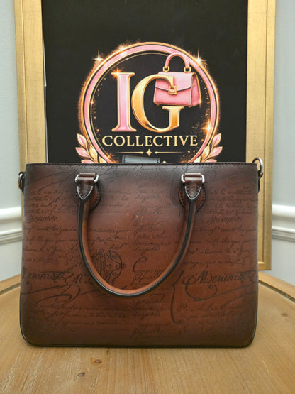 Berluti Brown Scritto Leather Briefcase Tote Bag | IG Collective