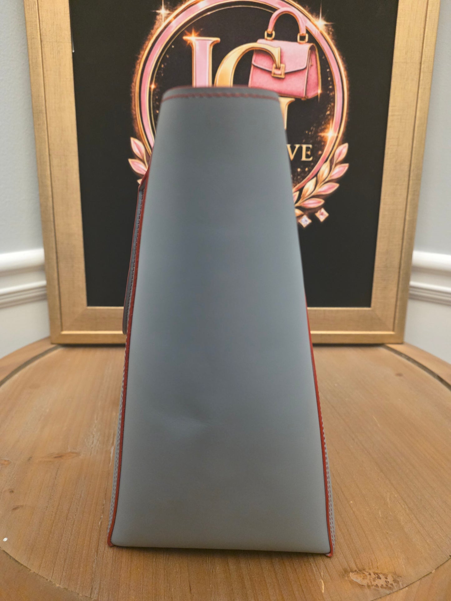 Loewe Gray Leather Anagram Tote Bag with Red Interior & Pouch | IG Collective