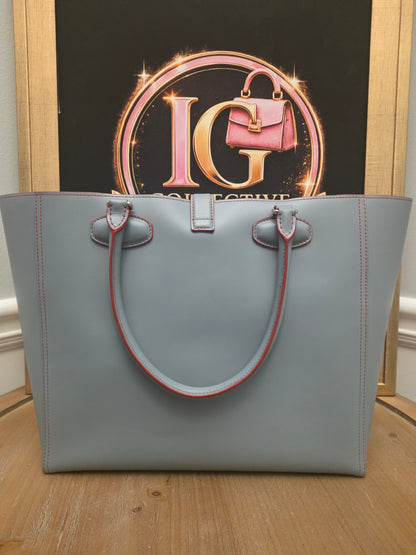 Loewe Gray Leather Anagram Tote Bag with Red Interior & Pouch | IG Collective