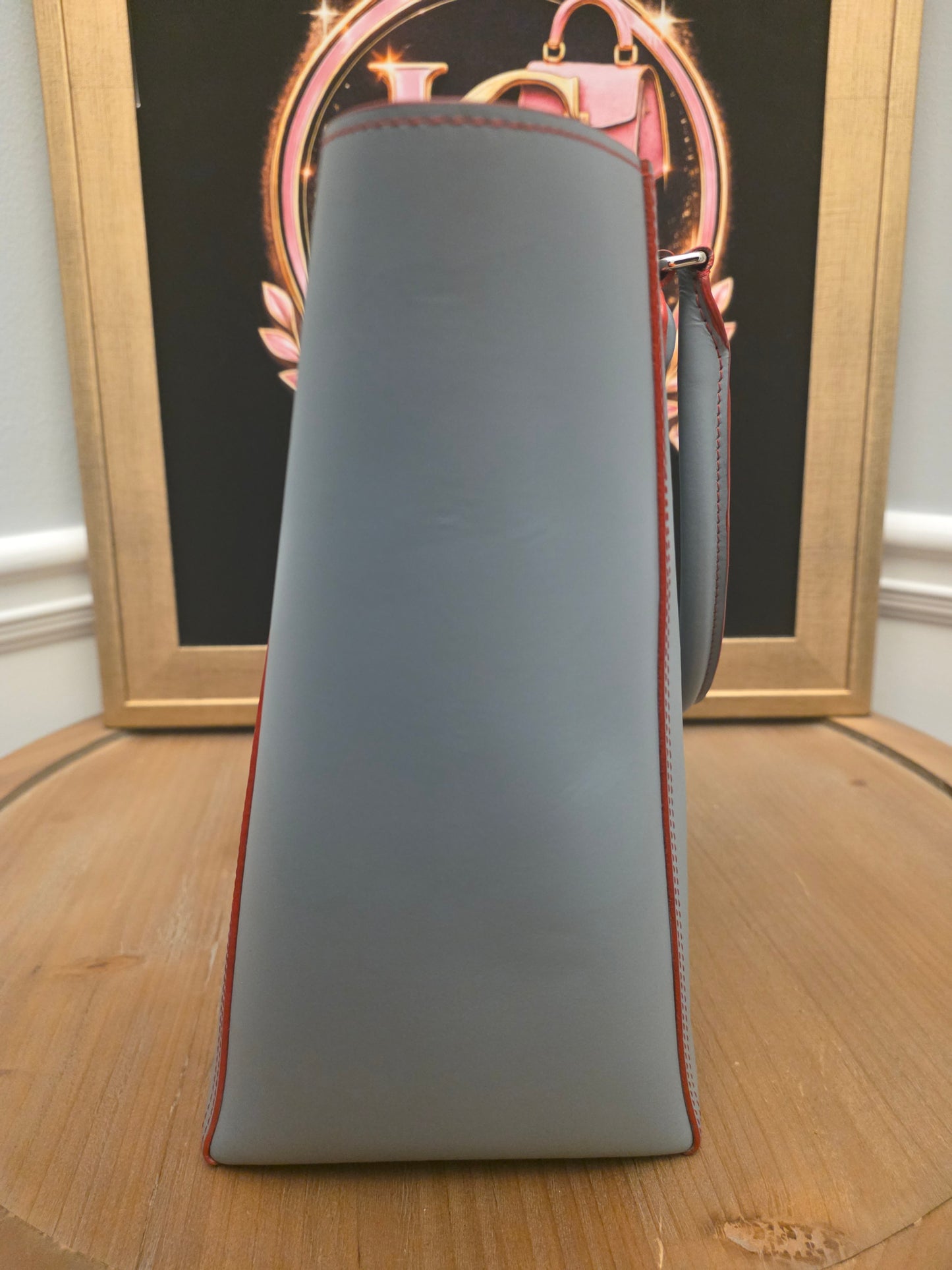 Loewe Gray Leather Anagram Tote Bag with Red Interior & Pouch | IG Collective