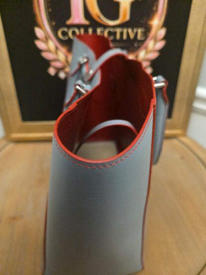 Loewe Gray Leather Anagram Tote Bag with Red Interior & Pouch | IG Collective