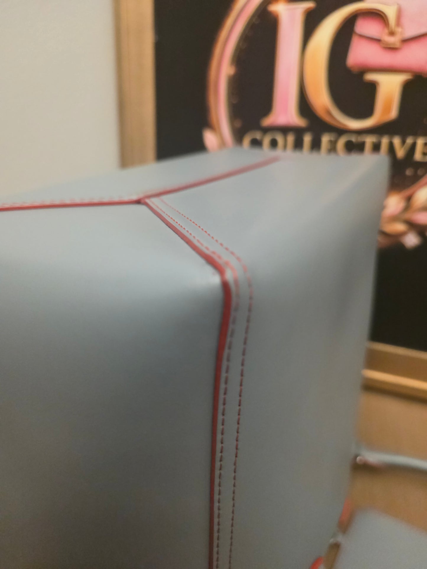 Loewe Gray Leather Anagram Tote Bag with Red Interior & Pouch | IG Collective