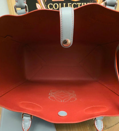 Loewe Gray Leather Anagram Tote Bag with Red Interior & Pouch | IG Collective