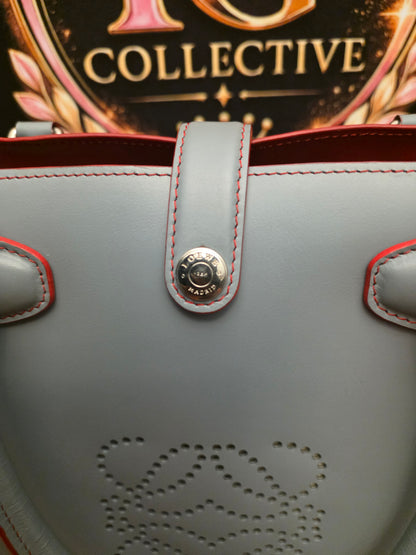 Loewe Gray Leather Anagram Tote Bag with Red Interior & Pouch | IG Collective