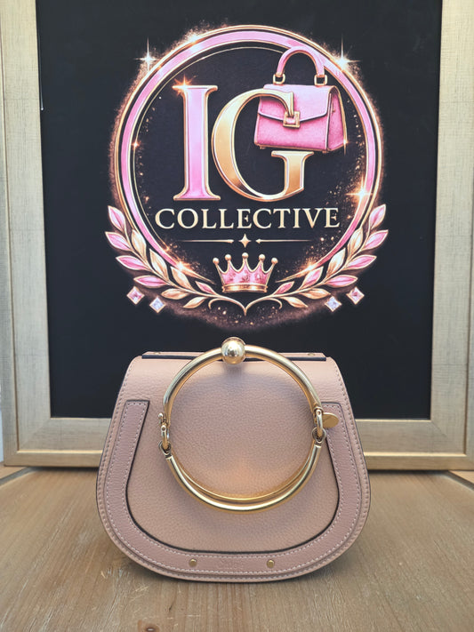 Authentic Chloé Nile Small Bracelet Bag Motty Grey Blush Pink Leather Crossbody Gold Hardware