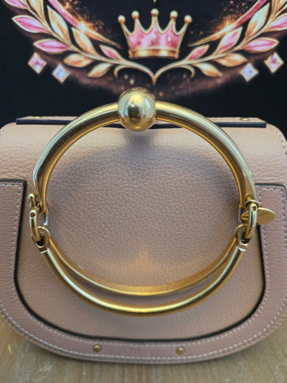 Authentic Chloé Nile Small Bracelet Bag Motty Grey Blush Pink Leather Crossbody Gold Hardware