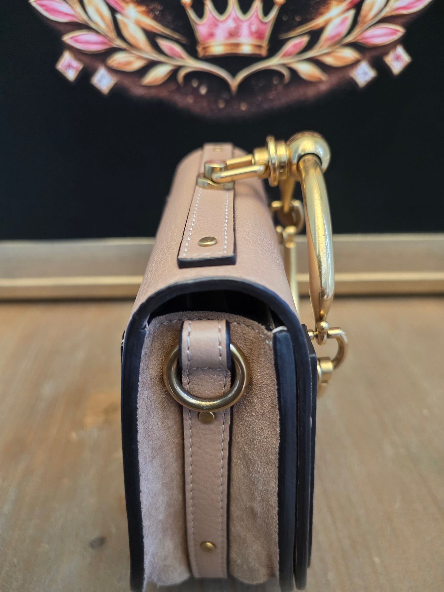 Authentic Chloé Nile Small Bracelet Bag Motty Grey Blush Pink Leather Crossbody Gold Hardware