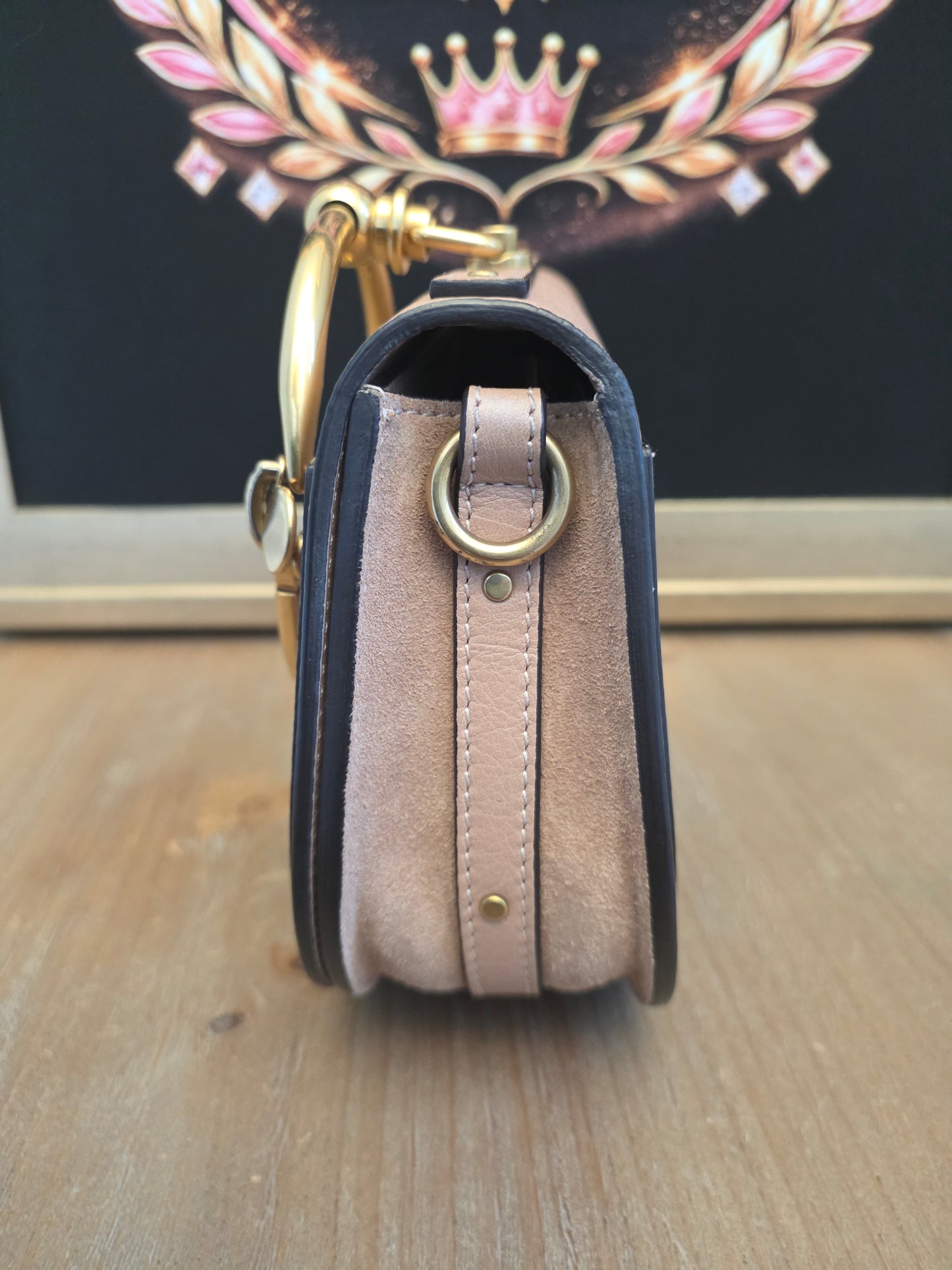 Authentic Chloé Nile Small Bracelet Bag Motty Grey Blush Pink Leather Crossbody Gold Hardware
