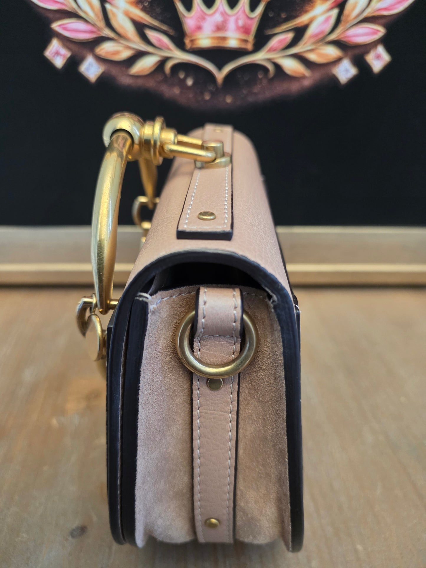 Authentic Chloé Nile Small Bracelet Bag Motty Grey Blush Pink Leather Crossbody Gold Hardware