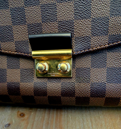 Authentic Louis Vuitton Croisette Damier Ebene Crossbody Satchel | Top Handle | Red Interior | Made in France