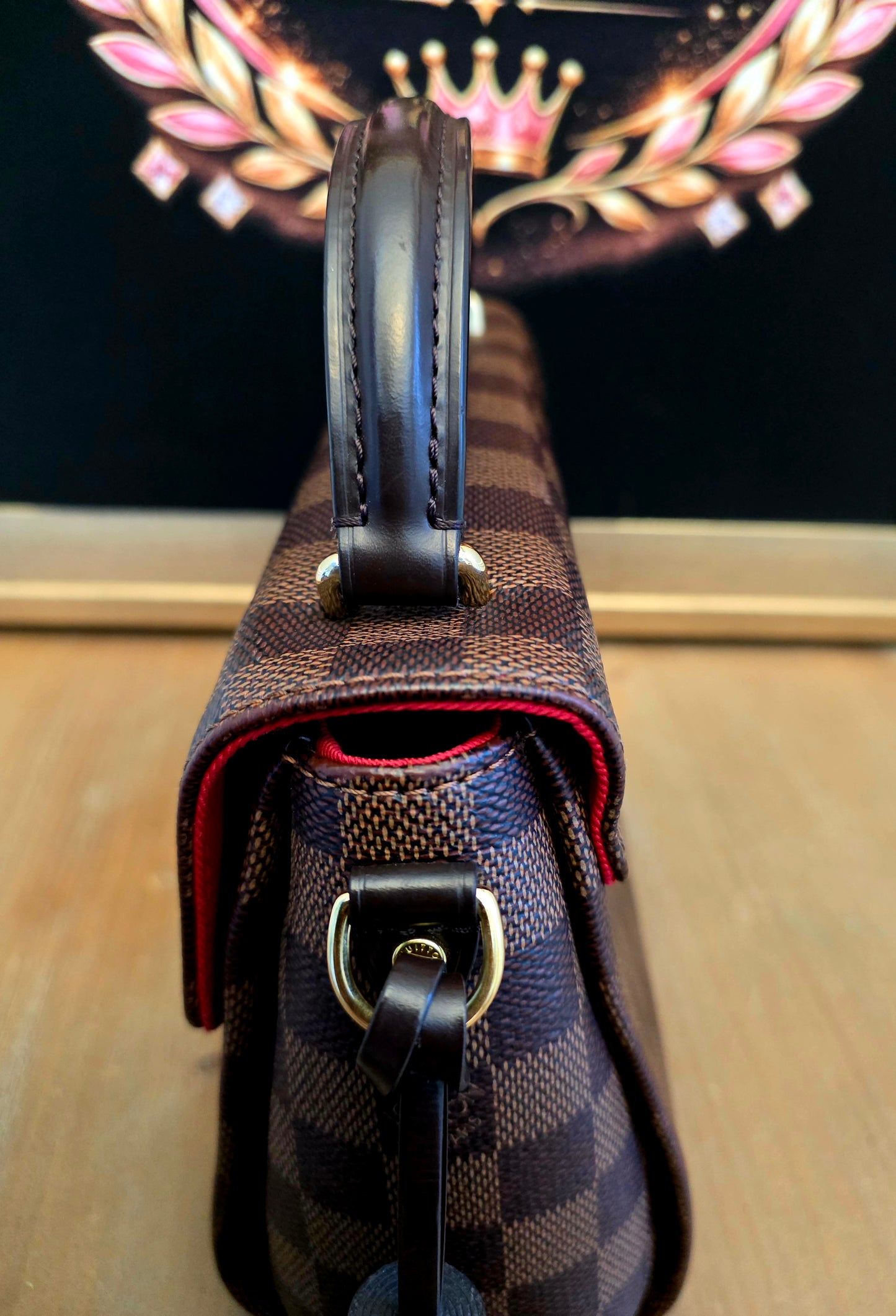 Authentic Louis Vuitton Croisette Damier Ebene Crossbody Satchel | Top Handle | Red Interior | Made in France