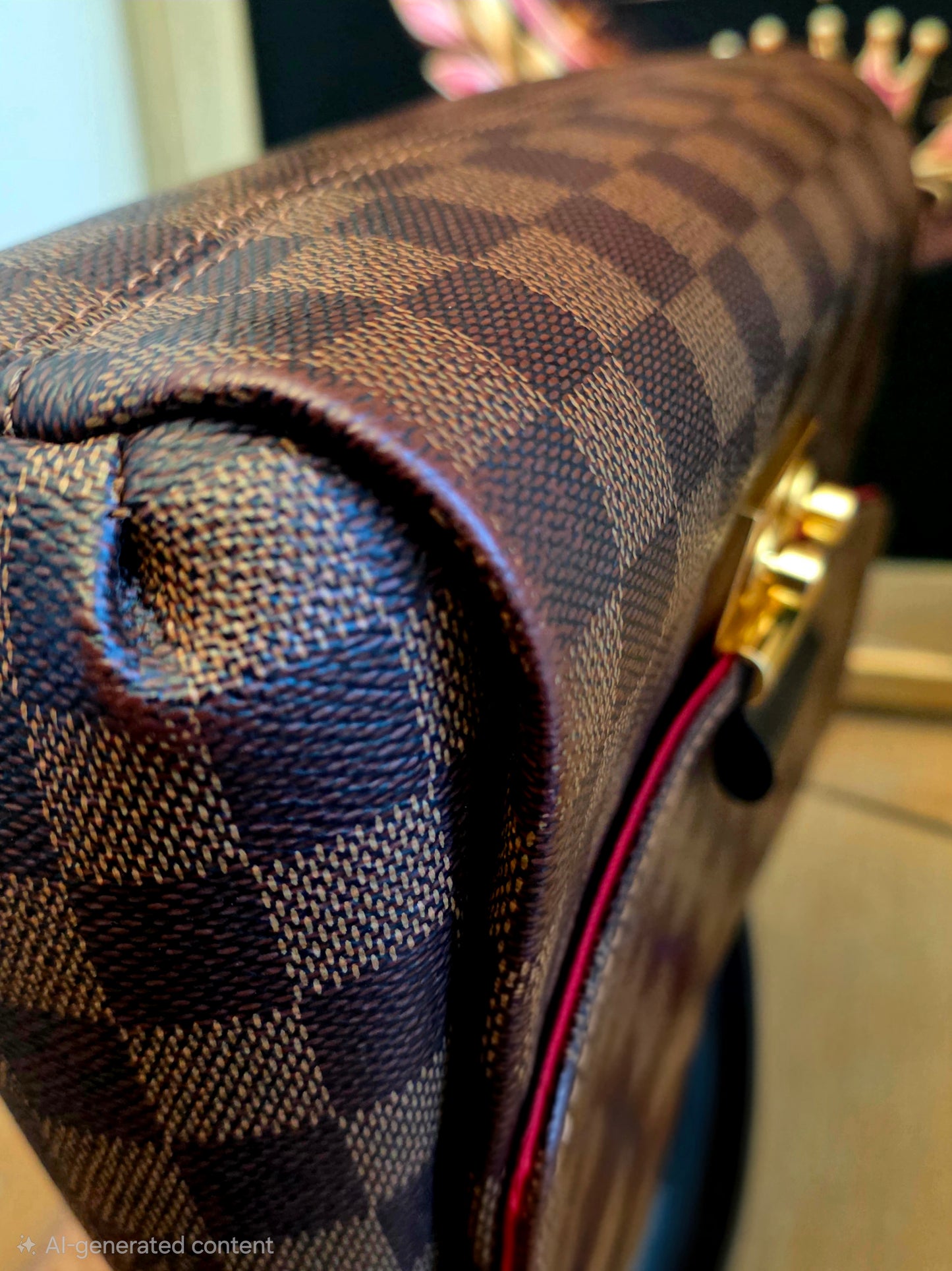 Authentic Louis Vuitton Croisette Damier Ebene Crossbody Satchel | Top Handle | Red Interior | Made in France