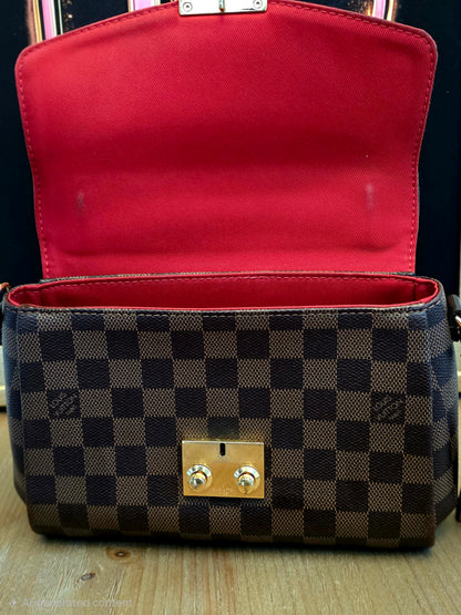 Authentic Louis Vuitton Croisette Damier Ebene Crossbody Satchel | Top Handle | Red Interior | Made in France