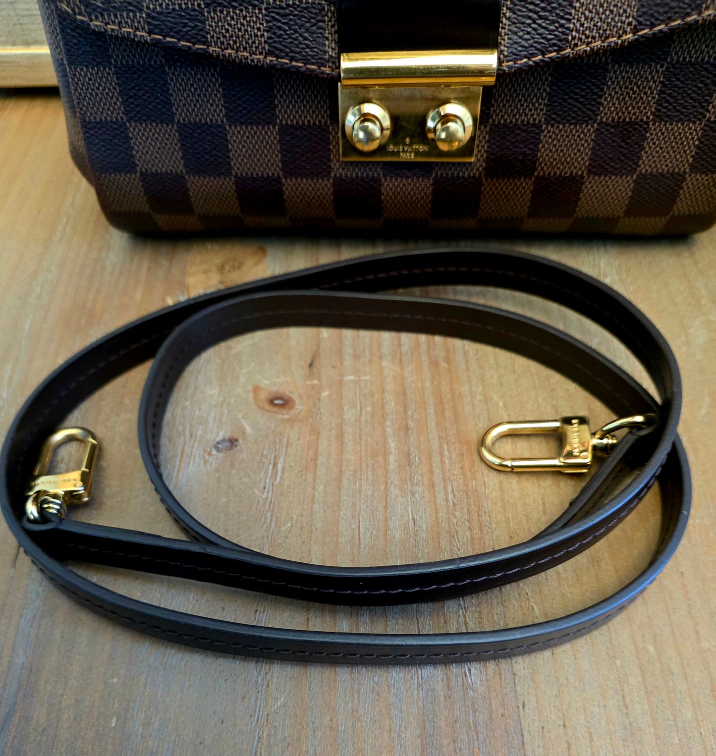 Authentic Louis Vuitton Croisette Damier Ebene Crossbody Satchel | Top Handle | Red Interior | Made in France