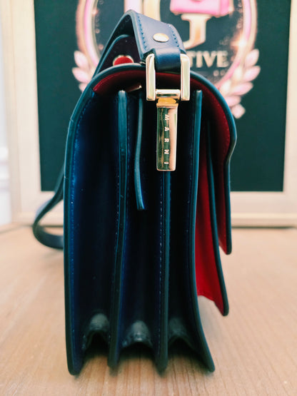 Authentic Marni Trunk Medium Colorblock Leather Crossbody Bag | Red & Navy Blue | Gold Hardware | Made in Italy