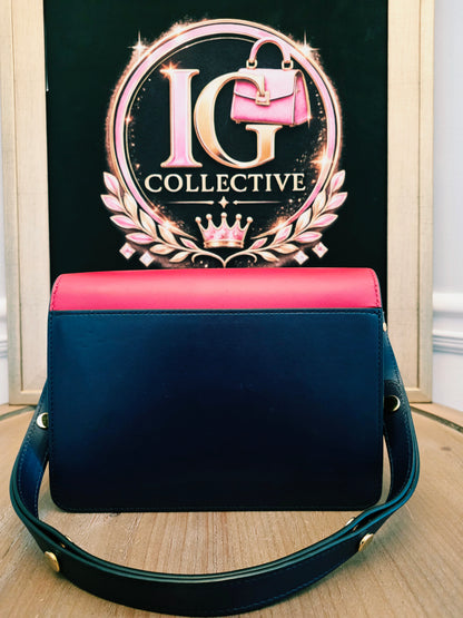 Authentic Marni Trunk Medium Colorblock Leather Crossbody Bag | Red & Navy Blue | Gold Hardware | Made in Italy