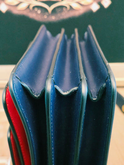 Authentic Marni Trunk Medium Colorblock Leather Crossbody Bag | Red & Navy Blue | Gold Hardware | Made in Italy