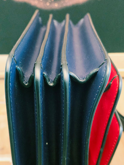 Authentic Marni Trunk Medium Colorblock Leather Crossbody Bag | Red & Navy Blue | Gold Hardware | Made in Italy