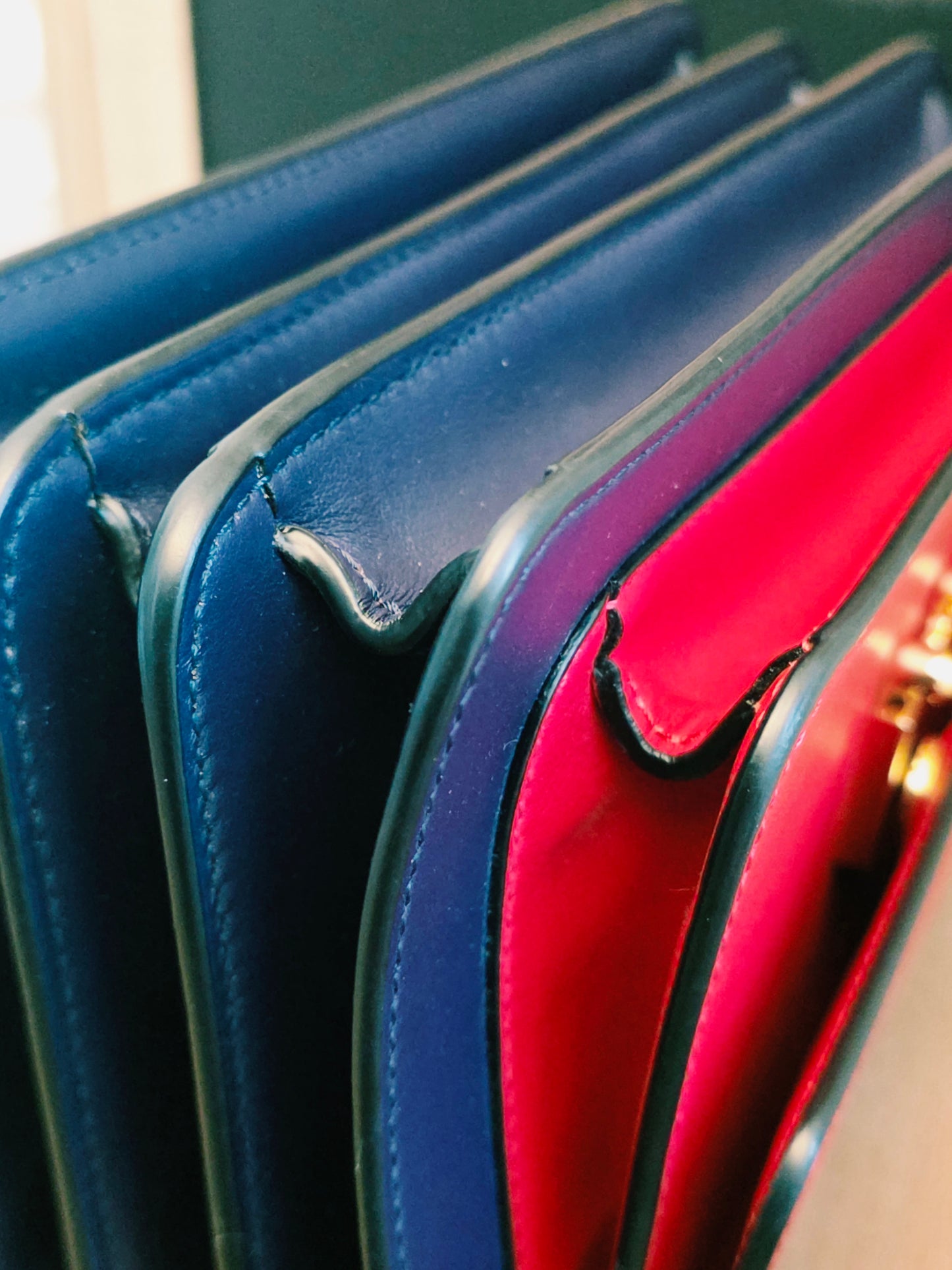 Authentic Marni Trunk Medium Colorblock Leather Crossbody Bag | Red & Navy Blue | Gold Hardware | Made in Italy