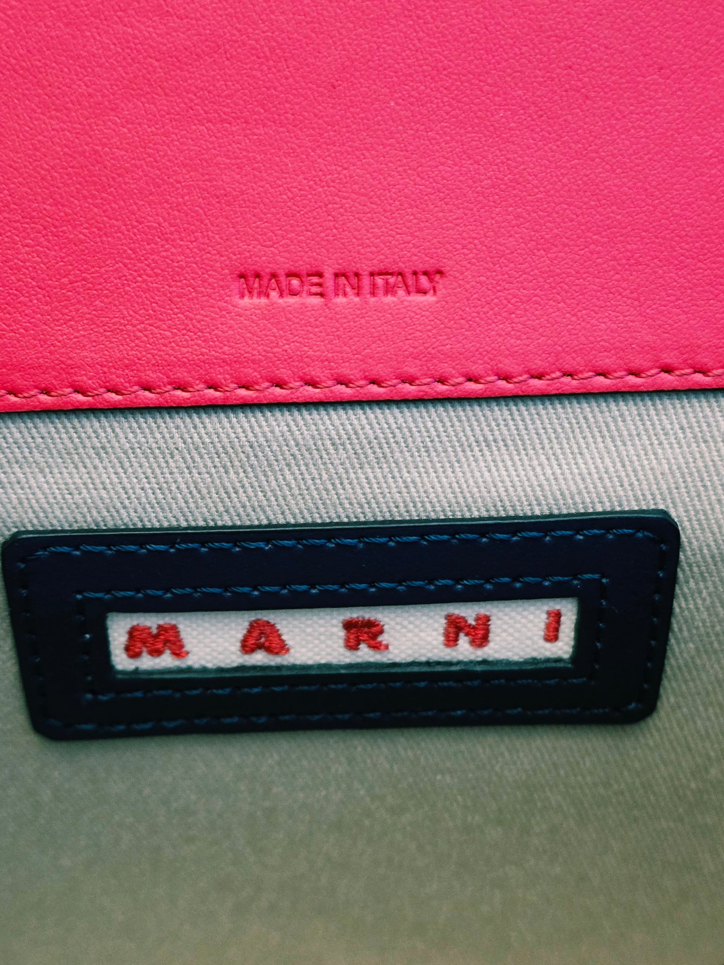 Authentic Marni Trunk Medium Colorblock Leather Crossbody Bag | Red & Navy Blue | Gold Hardware | Made in Italy