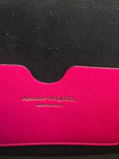 Authentic Alexander McQueen Skull Mini Quilted Leather Crossbody Wallet on Chain | Fuchsia Pink | Gold Hardware | Made in Italy