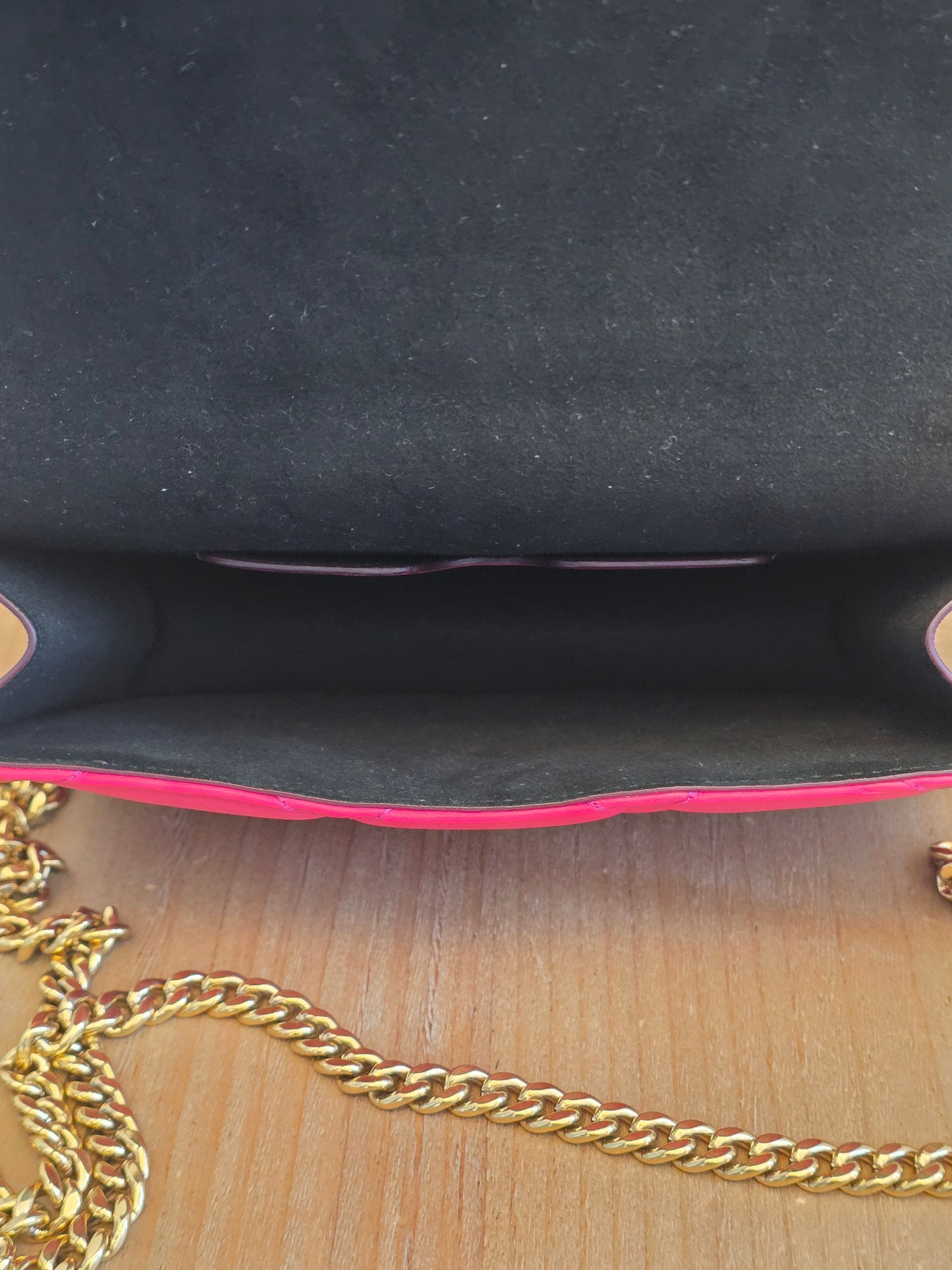 Authentic Alexander McQueen Skull Mini Quilted Leather Crossbody Wallet on Chain | Fuchsia Pink | Gold Hardware | Made in Italy