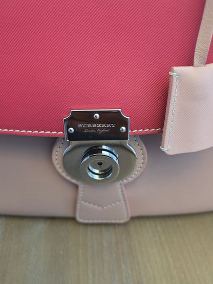 Authentic Burberry DK88 Medium Two-Tone Leather Top Handle Satchel | Blush Pink & Raspberry | Crossbody | Made in Italy