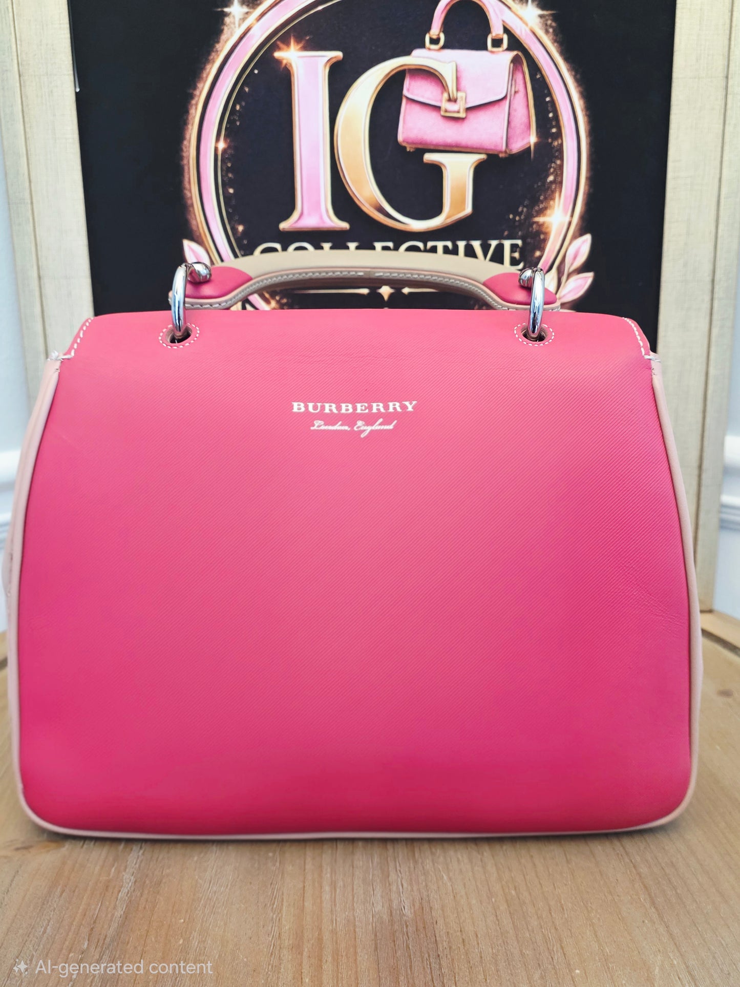 Authentic Burberry DK88 Medium Two-Tone Leather Top Handle Satchel | Blush Pink & Raspberry | Crossbody | Made in Italy