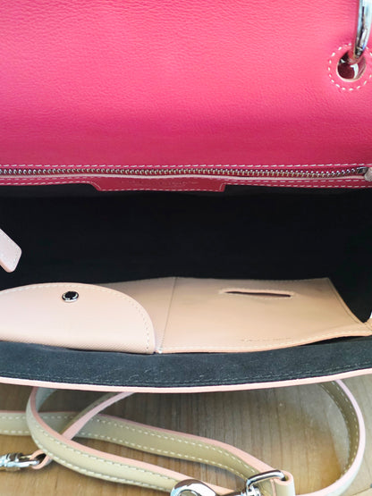Authentic Burberry DK88 Medium Two-Tone Leather Top Handle Satchel | Blush Pink & Raspberry | Crossbody | Made in Italy