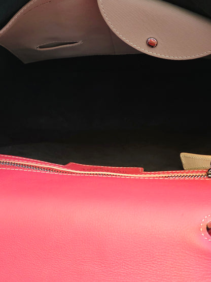 Authentic Burberry DK88 Medium Two-Tone Leather Top Handle Satchel | Blush Pink & Raspberry | Crossbody | Made in Italy