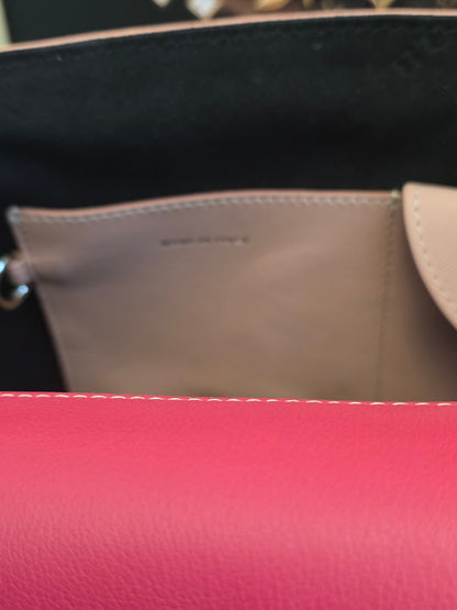 Authentic Burberry DK88 Medium Two-Tone Leather Top Handle Satchel | Blush Pink & Raspberry | Crossbody | Made in Italy
