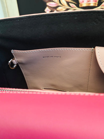 Authentic Burberry DK88 Medium Two-Tone Leather Top Handle Satchel | Blush Pink & Raspberry | Crossbody | Made in Italy