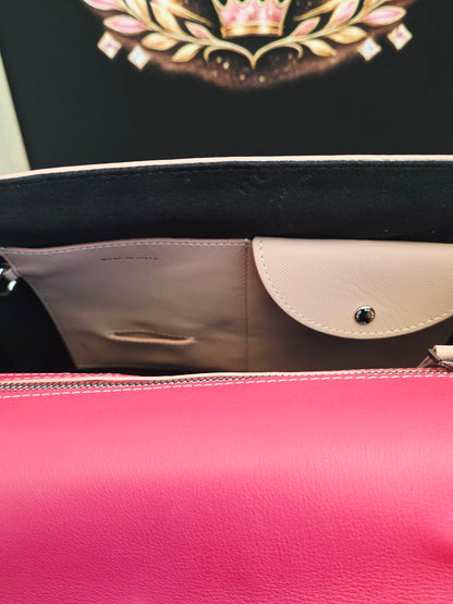 Authentic Burberry DK88 Medium Two-Tone Leather Top Handle Satchel | Blush Pink & Raspberry | Crossbody | Made in Italy