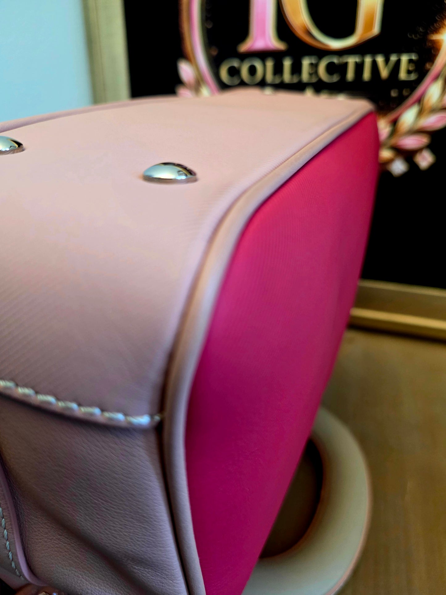 Authentic Burberry DK88 Medium Two-Tone Leather Top Handle Satchel | Blush Pink & Raspberry | Crossbody | Made in Italy