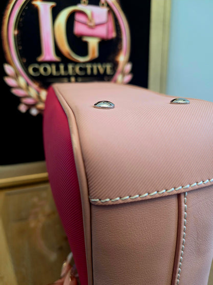 Authentic Burberry DK88 Medium Two-Tone Leather Top Handle Satchel | Blush Pink & Raspberry | Crossbody | Made in Italy