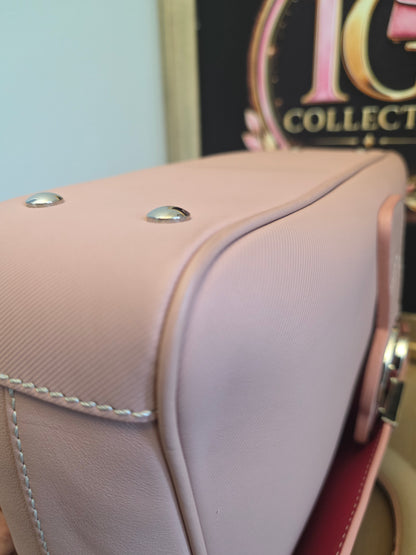Authentic Burberry DK88 Medium Two-Tone Leather Top Handle Satchel | Blush Pink & Raspberry | Crossbody | Made in Italy