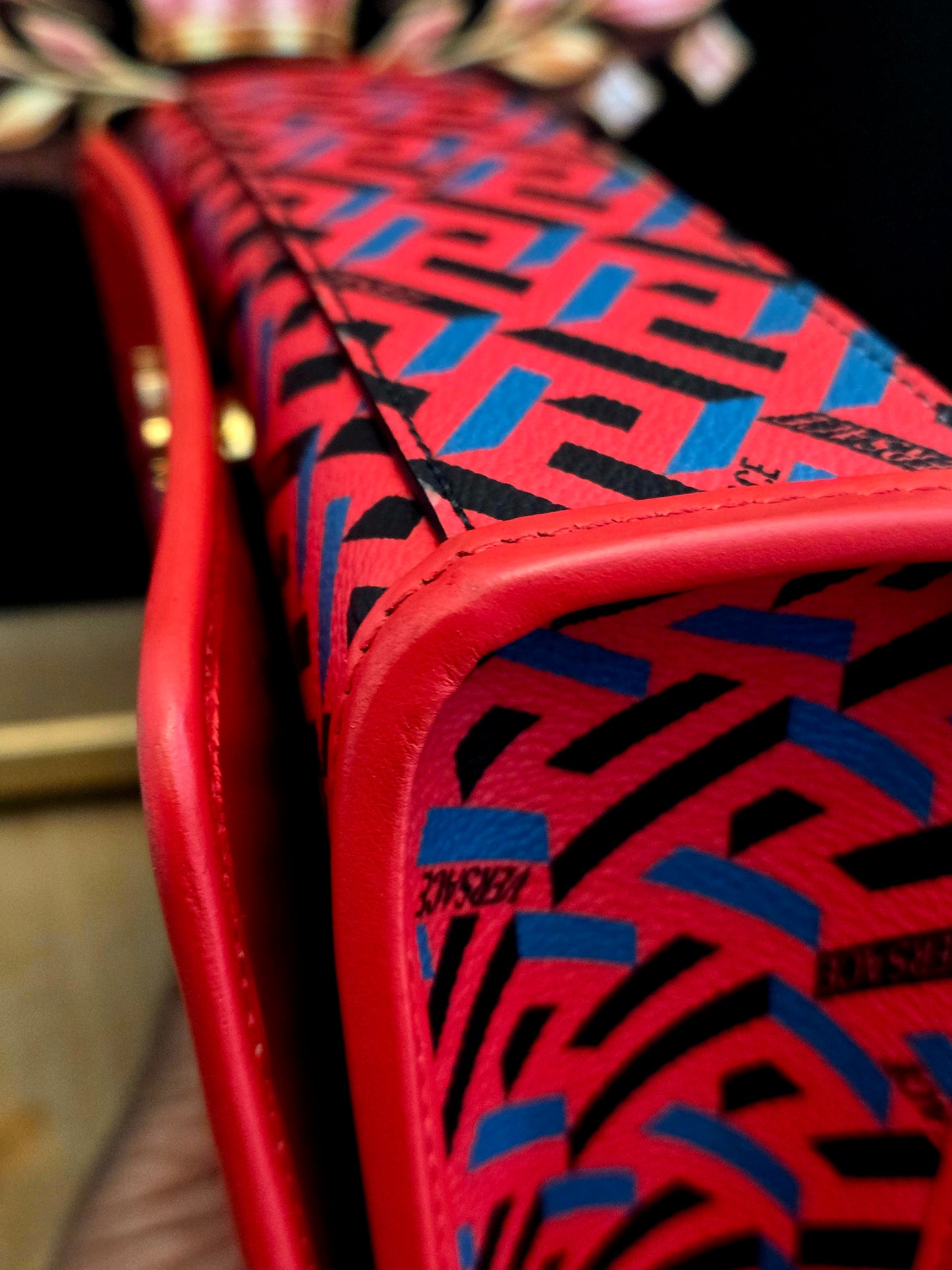 Authentic Versace La Greca Print Leather Top Handle Crossbody Bag | Red | Gold Hardware | Made in Italy