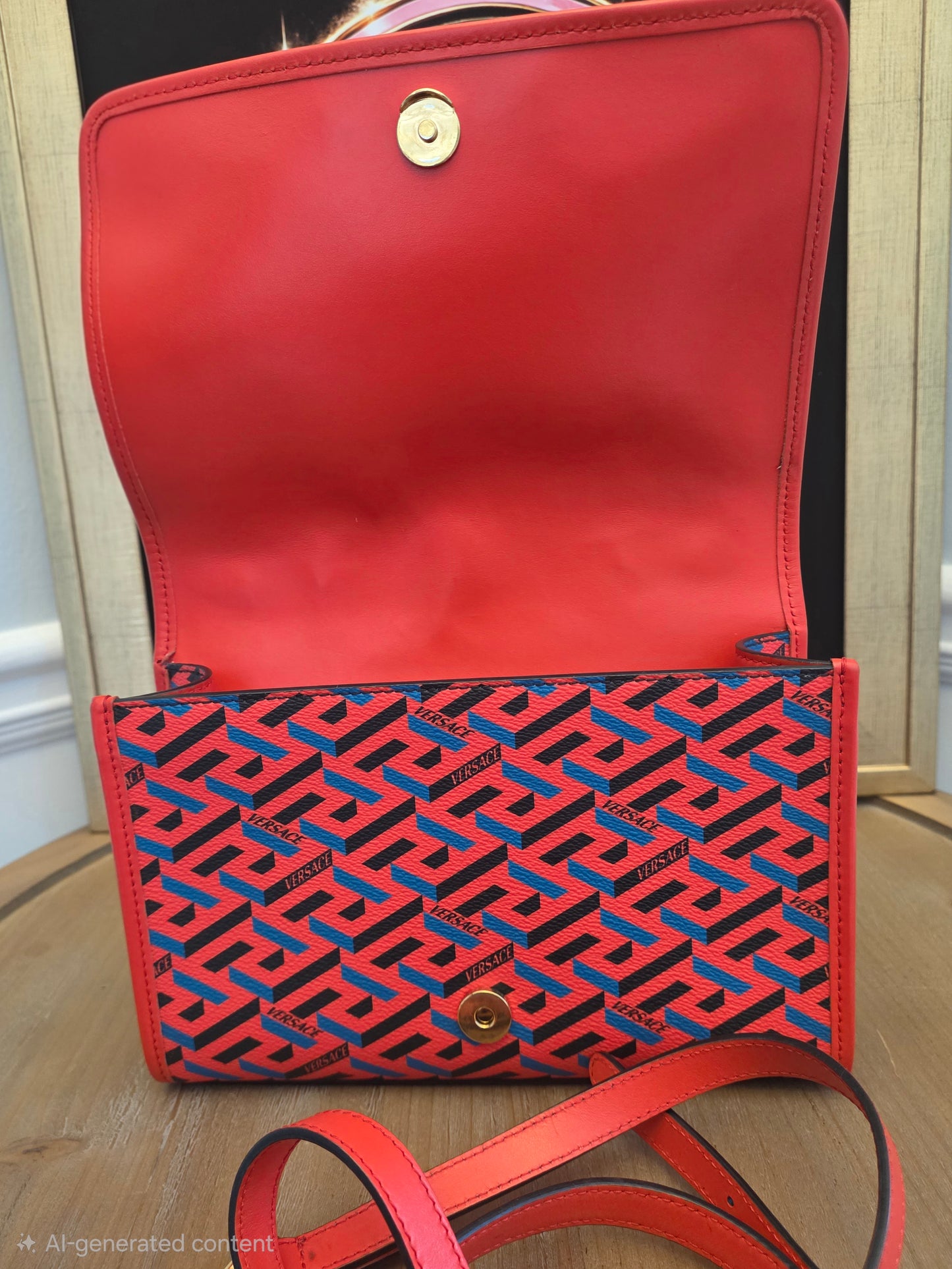 Authentic Versace La Greca Print Leather Top Handle Crossbody Bag | Red | Gold Hardware | Made in Italy