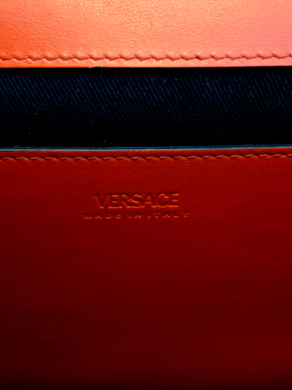 Authentic Versace La Greca Print Leather Top Handle Crossbody Bag | Red | Gold Hardware | Made in Italy
