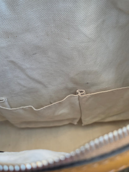 Authentic Gucci GG Canvas Boston Bag | Beige GG Monogram Canvas | Yellow Leather & Web Stripe | Crossbody Satchel | Made in Italy