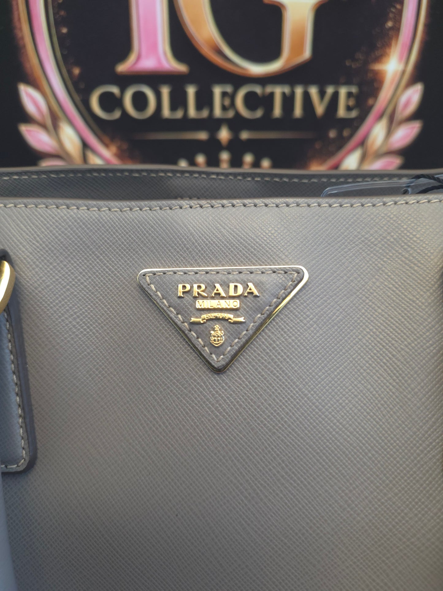 Authentic Prada Saffiano Lux Large Double Handle Tote | Argilla Gray | Gold Hardware | Made in Italy