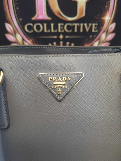 Authentic Prada Saffiano Lux Large Double Handle Tote | Argilla Gray | Gold Hardware | Made in Italy