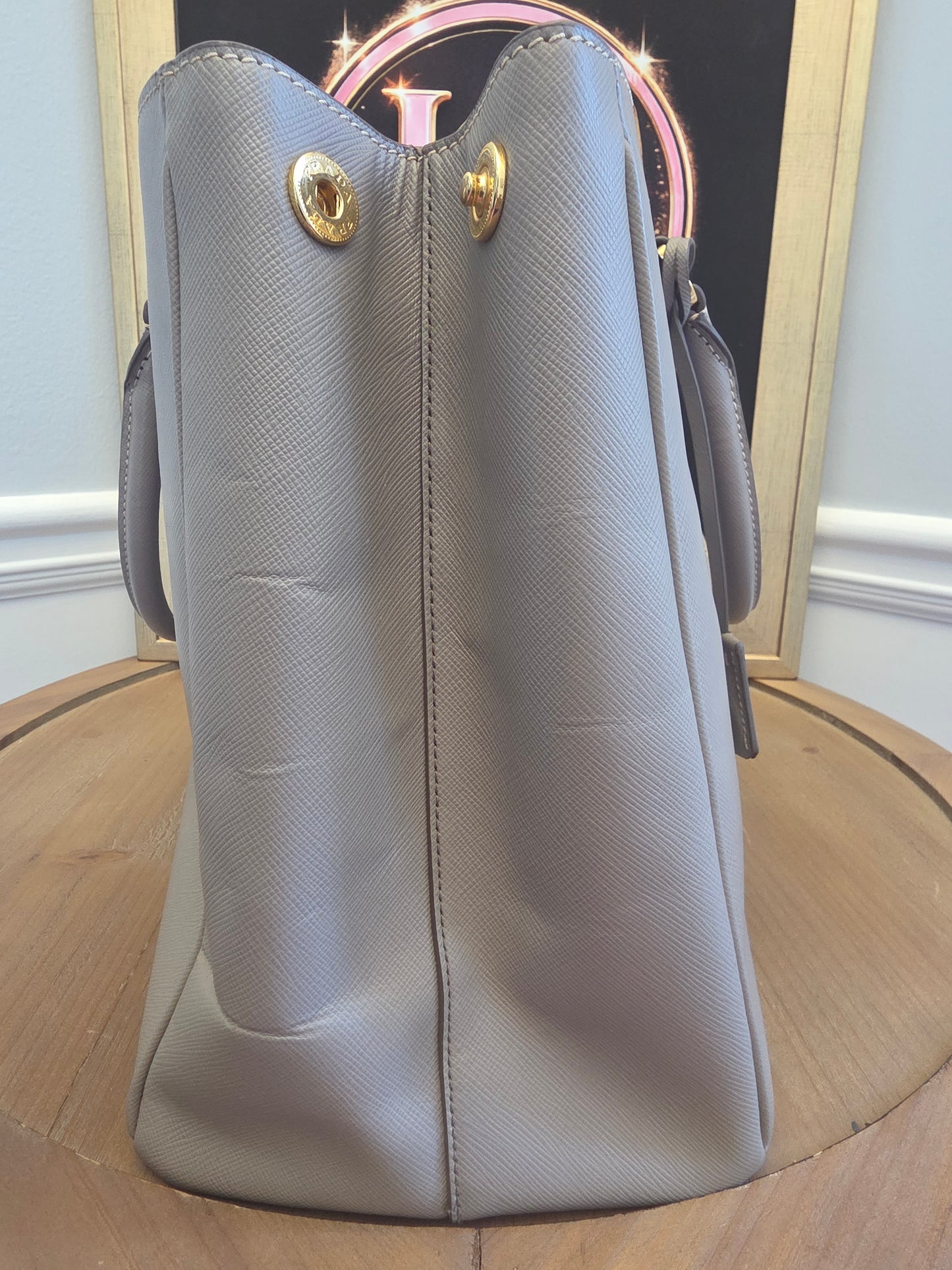 Authentic Prada Saffiano Lux Large Double Handle Tote | Argilla Gray | Gold Hardware | Made in Italy