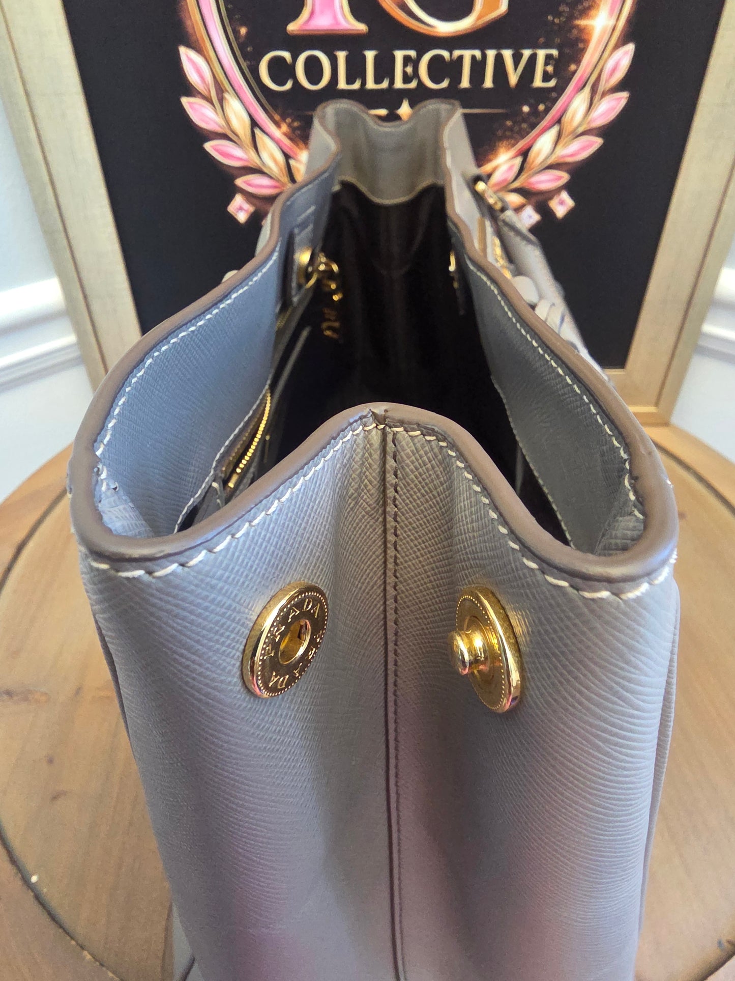 Authentic Prada Saffiano Lux Large Double Handle Tote | Argilla Gray | Gold Hardware | Made in Italy