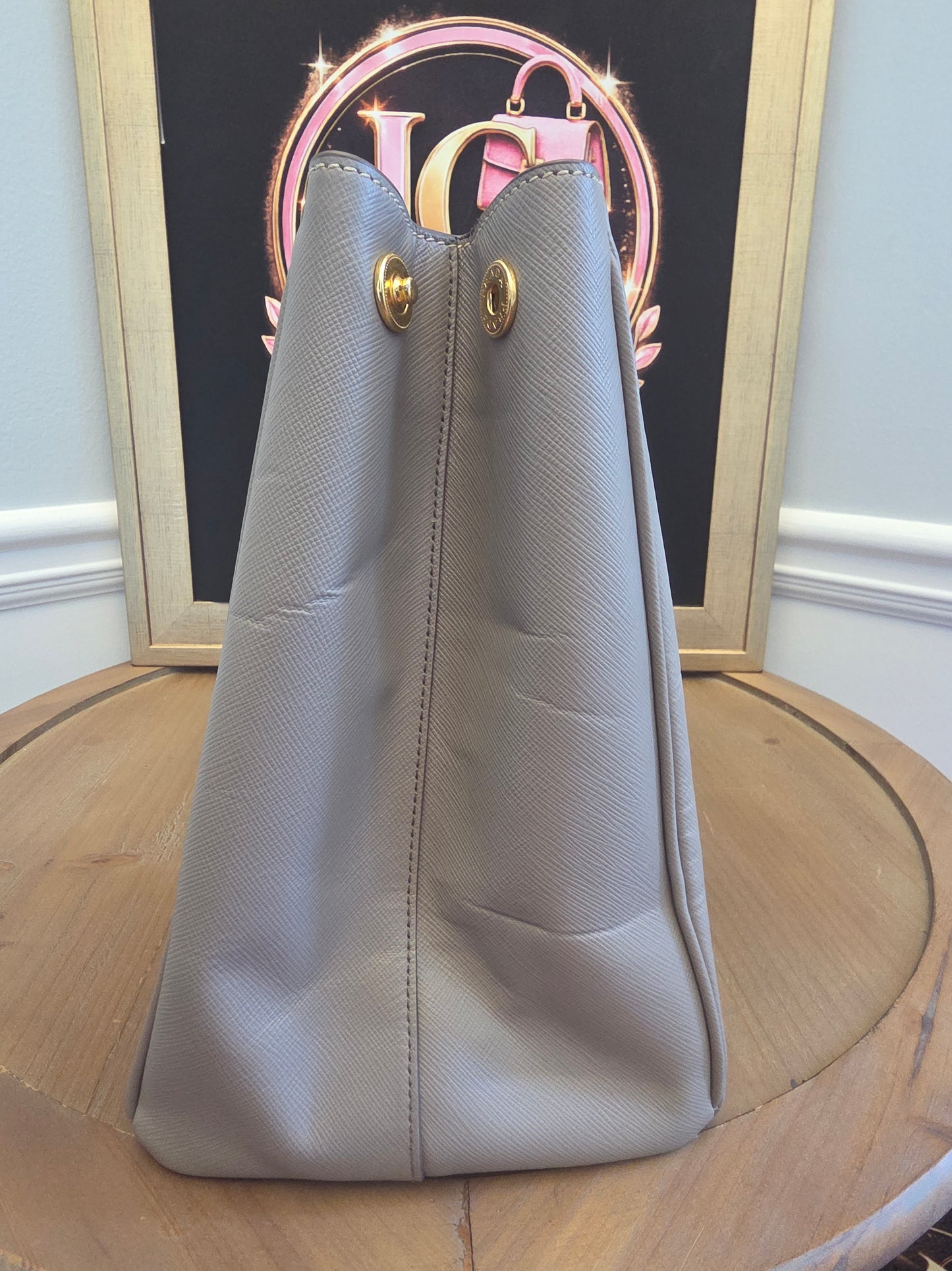 Authentic Prada Saffiano Lux Large Double Handle Tote | Argilla Gray | Gold Hardware | Made in Italy
